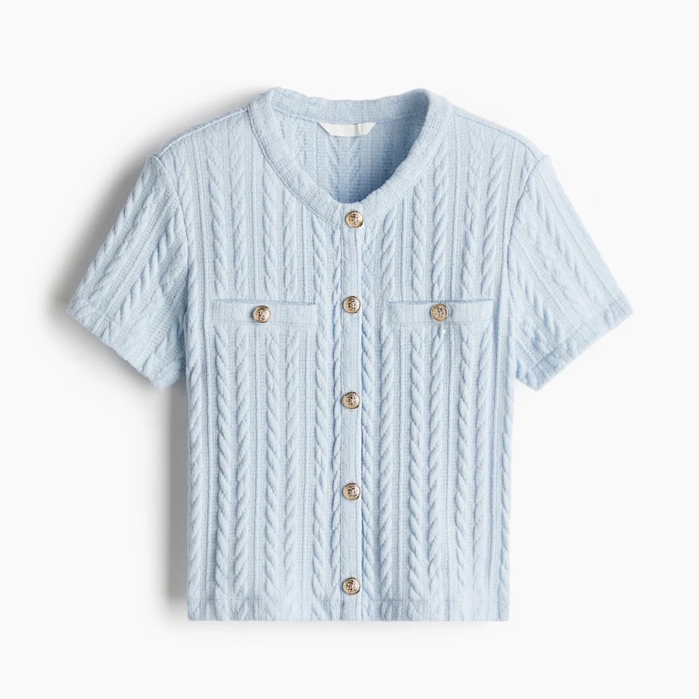 H&M Light Blue Short Sleeve Cable Cardigan Sweater Top NWT.